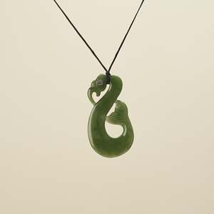 Manaia: Manaia Whale Tail Greenstone Large Pendant Kawakawa