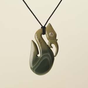 Manaia: Manaia Banded Inanga Pounamu XL Pendant