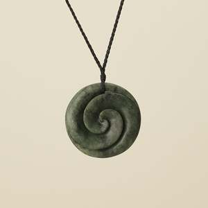 Koru Kawakawa Pounamu Pendant, Black Binding