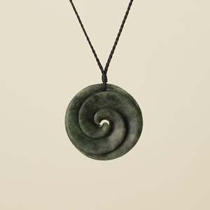 Koru Kawakawa Pounamu Pendant, Black Binding