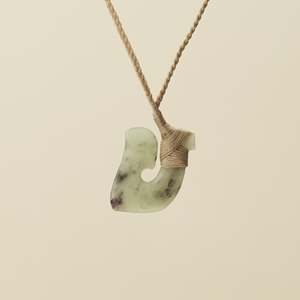 Hei Matau Small Pounamu Pendant, Tan Binding