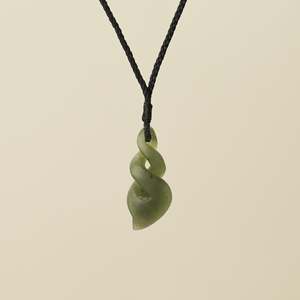 Pikorua Twist: Pikorua Double Twist Small Pounamu Pendant, Black Binding