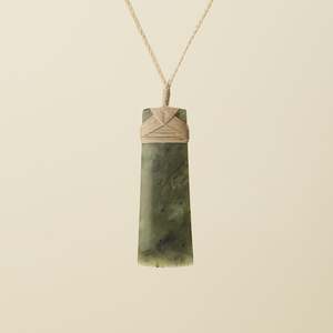 Strength: Toki Hapopo Pounamu Large Pendant, Tan Binding