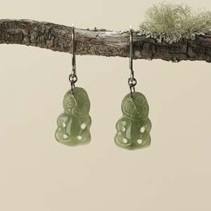 Hei Tiki Kawakawa Jade Earrings