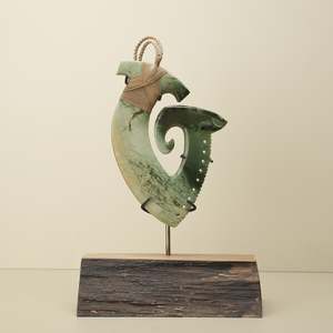 Ornaments: Hei Matau Inanga Raukaraka Notched Pounamu Sculpture
