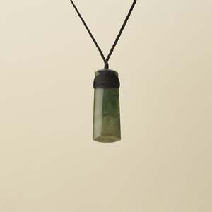 Strength: Medium Large Raukaraka Toki Pounamu Pendant Black Binding