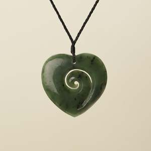 Kotahitanga Unity: Heart Koru Kawakawa Pounamu Large Pendant