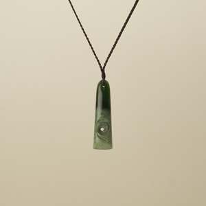 Pounamu Toki Koru Medium Pendant, Brown Binding