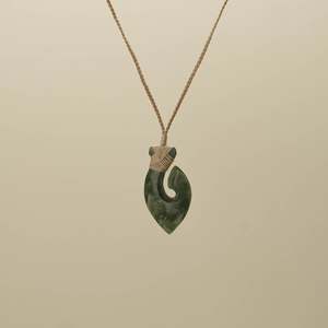 Flower Small Hei Matau Pounamu Pendant, Tan Binding