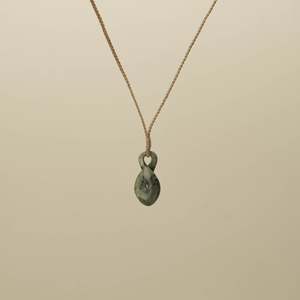 Kōkopu Small Single Pikorua Pounamu Pendant, Tan Binding