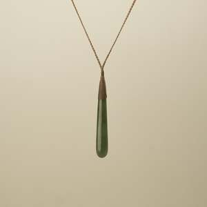 Roimata Large Pounamu Pendant, Tan Binding