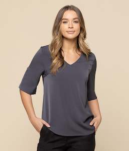 Career By Gloweave: Reese V Neck Top - Charcoal