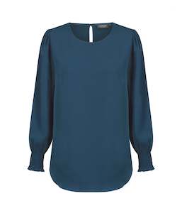 Career By Gloweave: Shirred Cuff Soft Top - Ocean