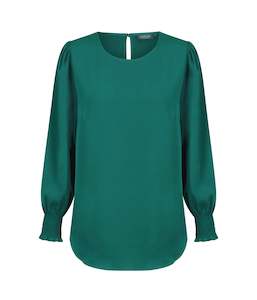Career By Gloweave: Shirred Cuff Soft Top - Emerald