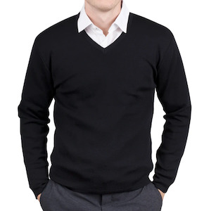 Mens Black Merino V Neck Pullover
