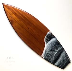 Med Wooden Surfboard Resin Art - Black Ocean