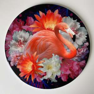 Ceramic Art: Ceramic Coaster Single - Floral Flamingo