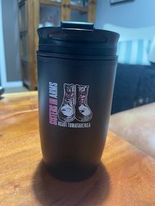 Products: Sisters In Arms Black Double Wall Travel Mug – Art By Kirst