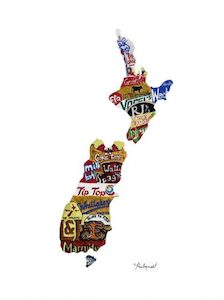 NZ Map design Fine Art Print – Art By Kirst