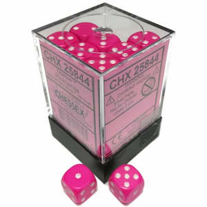 Six Sided Dice: Chessex: Opaque Pink/white 12mm Dice Block