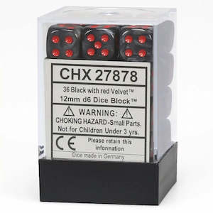 Six Sided Dice: Chessex: Velvet Black/Red 12mm Dice Block