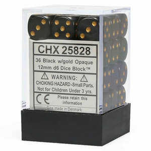 Six Sided Dice: Chessex: Opaque Black/gold 12mm Dice Block
