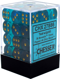 Chessex: Borealis Teal/gold Luminary 12mm Dice Block