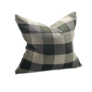 Linen Cushion Olive Check