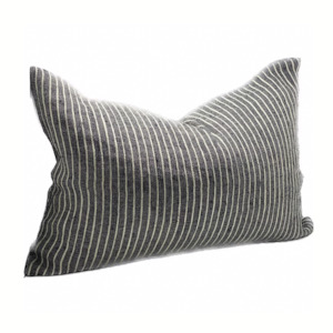 Linen Cushion Long Black Stripe