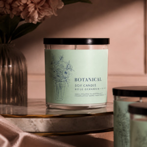 Decor: Botanical Rose Geranium, Mint + Verbena Soy Candle
