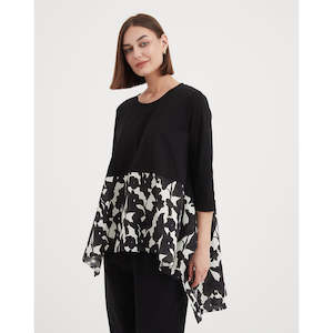 3/4 Sleeve Ava Combi Top Black Floral