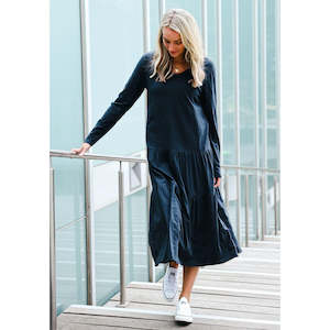 3rd Story - Tiered Maxi Long Sleeve Dress Ink