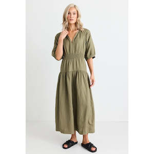 Sale: Retreat Soft Khaki Linen Tiered Maxi Dress