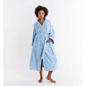 Houndstooth Blue Terry Bath Robe OS