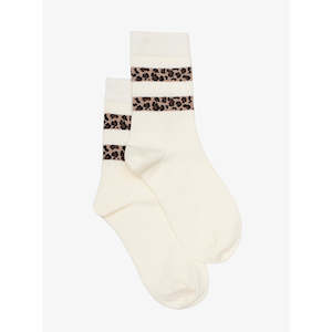 Leopard Top Stripe Sock Ivory