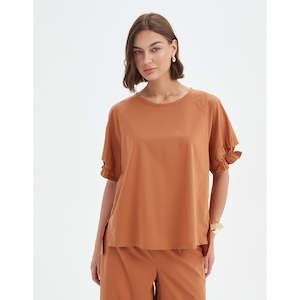 Ruffle Sleeve Top Russet