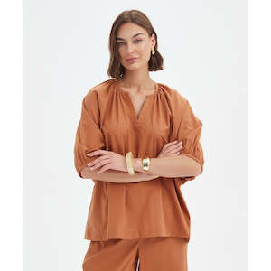Tirelli: Gathered Notch Neck Top Russet