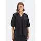 Gathered Notch Neck Top Black