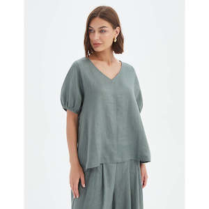 Tirelli: Bishop Sleeve Petrol Top