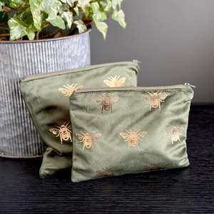 Bags Wallets: Velvet Bee Cosmetic Bag Green/Gold