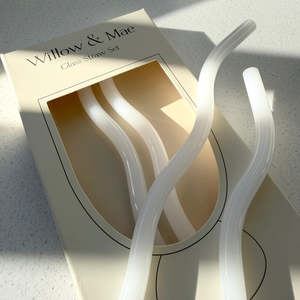 Curvy Reuseable Glass Straws Pk4 White