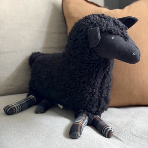 Homewares Living: Sheep with Tartan Legs Cushion Black
