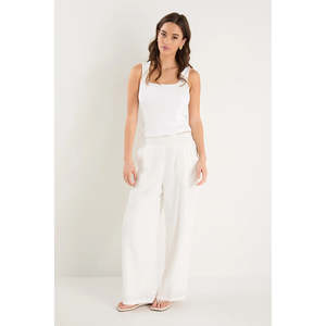 Apparel: Guardian White Linen Viscose Pleat Front Wide Leg Pant