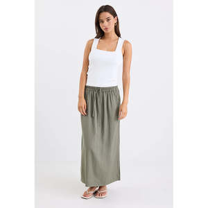 Notion Khaki Linen Blend Side Split Midi Skirt