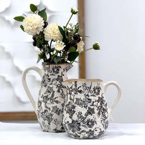 Homewares Living: Black Floral Ceramic Jug