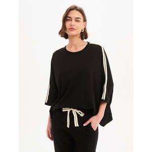 Apparel: Oversized 3/4 Stripe Sleeve Tee Black