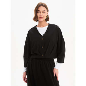 Apparel: Pleat Hem Crop Cardigan Black