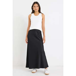 Apparel: Prodigy Black Satin Maxi Skirt