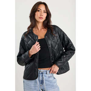 Apparel: Apex Black PU Quilted Puffer Jacket