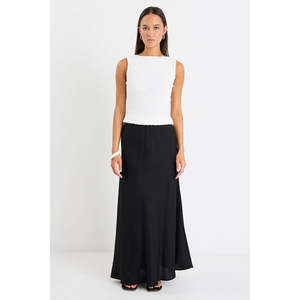 Apparel: Lagos Black Linen Blend Maxi Skirt